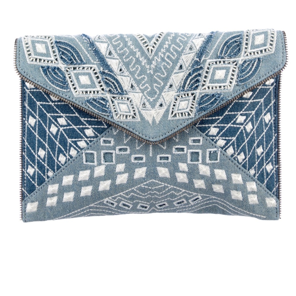 NWT Rebecca Minkoff Denim Leo clutch handbag